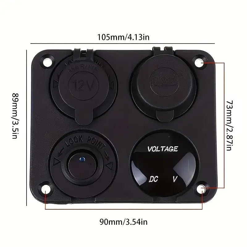 4 in 1 panel with switch, USB, voltmeter and cigarette socket