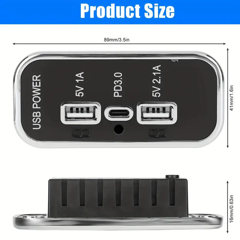 USB Outlet Wall Mount Switch Panel 3ports Type C and Dual USB A Port